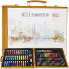 Set de pictura si desen pentru copii, 150 de piese, trusa lemn maro