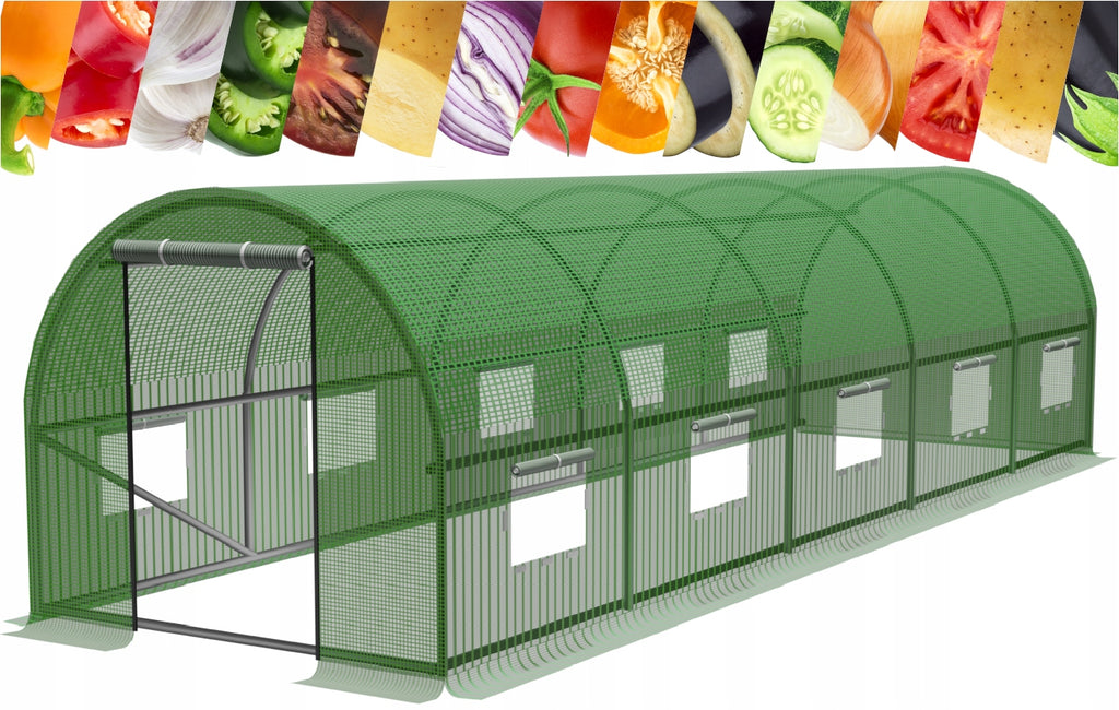 Sera de gradina, tip tunel cu cadru metalic, 300x800cm, verde, 24mp