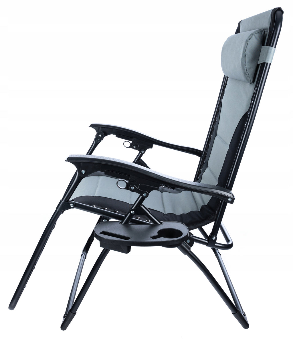 Sezlong scaun pliant plaja sau gradina, Siesta, gravitatie zero, cu tetiera, 175x75x110 cm, negri gri