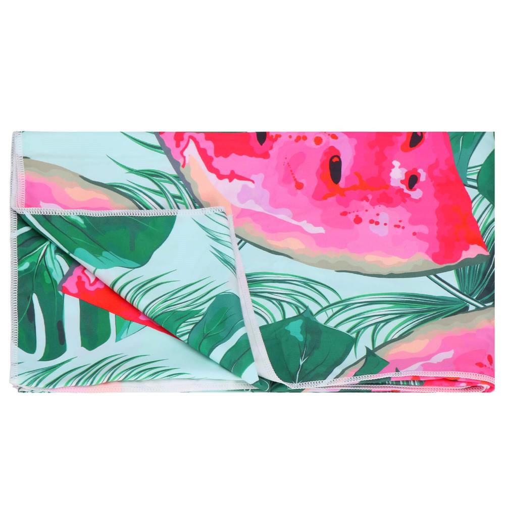 Prosop de plaja cu uscare de rapida, husa de transport, 90x180cm, model pepene verde