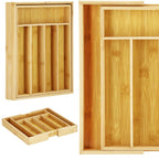 Organizator tacamuri si ustensile bucatarie, bambus, extensibil 28-45x33x5cm