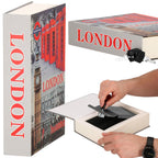 Caseta de valori, cutie metalica cu cheie, portabila, tip carte, London, 22x15.5x4.5 cm