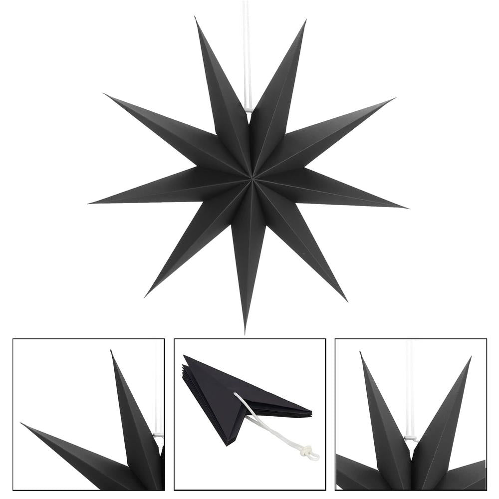 Stea decorativa 3D din hartie, cu 9 colturi, 60cm, neagra