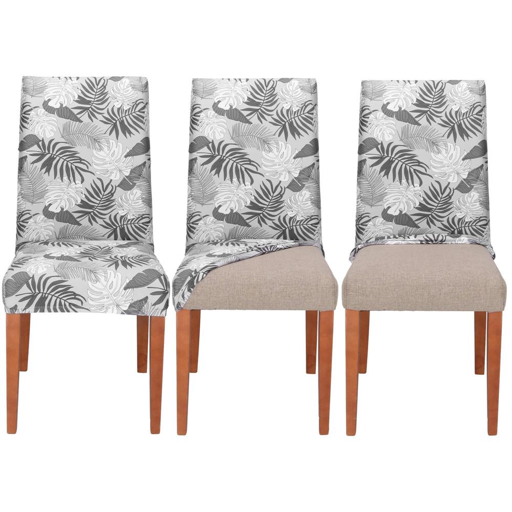 Husa universala pentru scaun, marime universala, poliester si spandex, 38x70cm, gri cu model floral