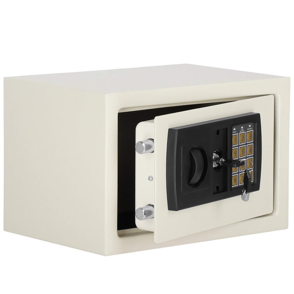 Seif electronic standard cu cifru si cheie, 200x300x200 mm, Otel, Bej