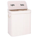 Cos de rufe din bambus cu capac, 2 compartimente, sac detasabil, volum 100L, 54x35x60cm, alb