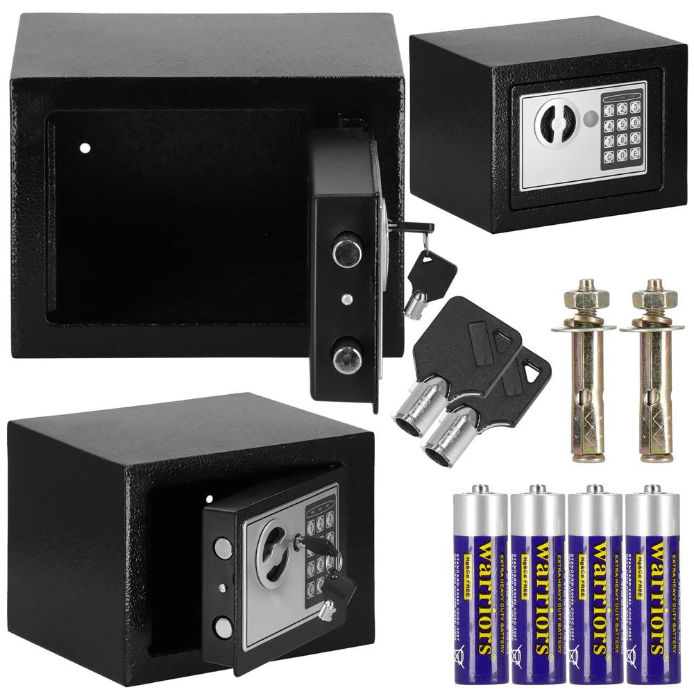 Seif electronic standard cu cifru si cheie, 170x230x170 mm, Otel, Negru