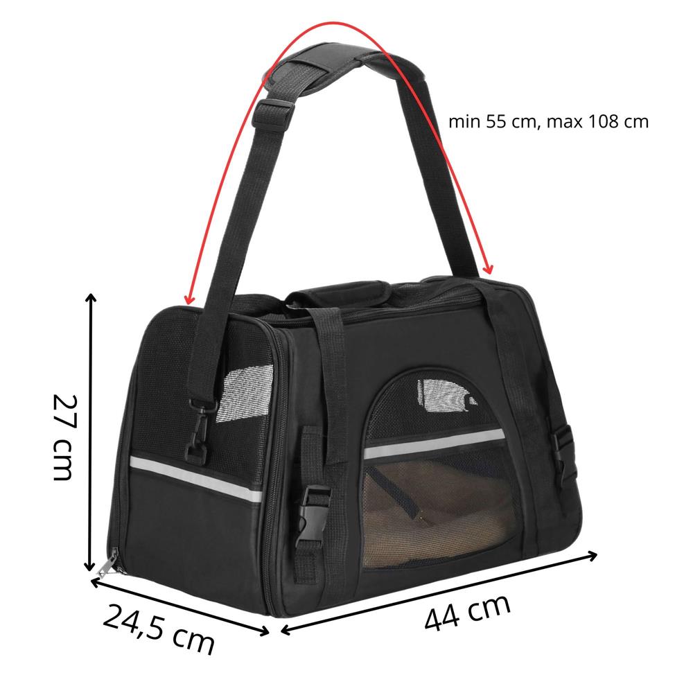 Geanta pentru transport animale mici-medii, pentru caine si pisica, cu saltea, 27x44x25 cm, negru