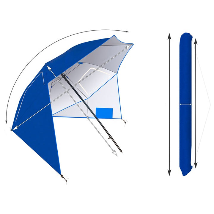Umbrela plaja 3in1 215x205 cm, cu paravan lateral, fereastra si husa transport, material UV, albastru
