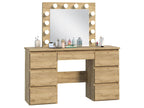 Masa de toaleta si machiaj cu oglinda LED si 7 sertare, 120x43x140 cm, craft