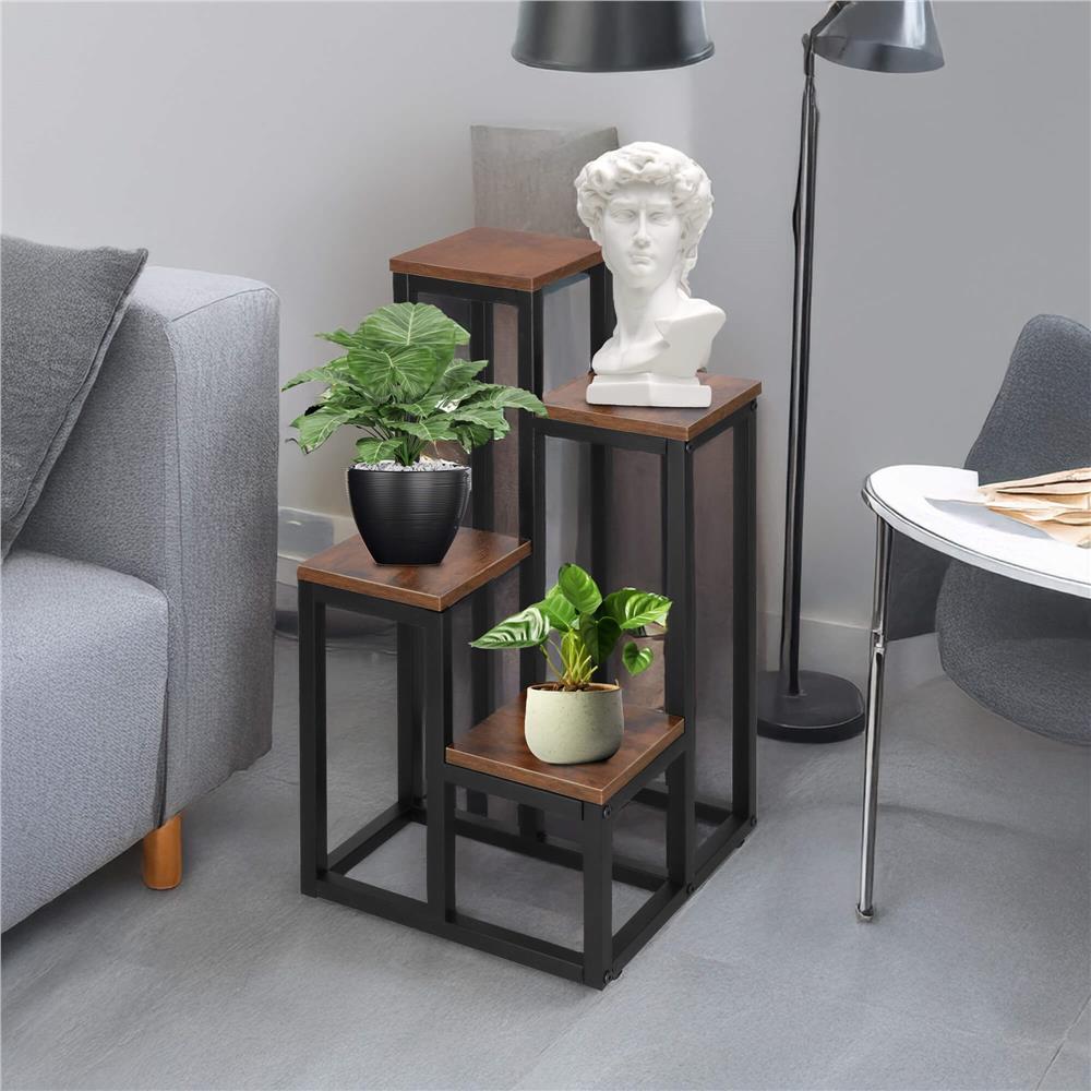 Stand pentru flori, cadru metalic, 4 etajere, 34x34x68 cm, maro inchis