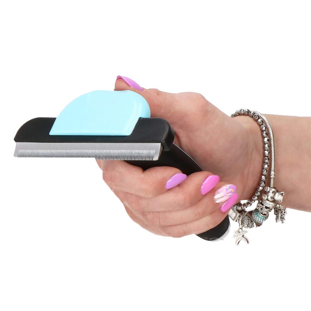 Perie trimmer pentru caini si pisici cu par lung sau scurt, autocuratare, lama 10cm, negru albastru