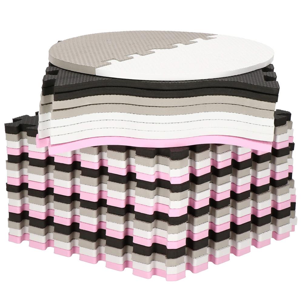 Covor din spuma pentru copii, tip puzzle forme, 52 piese, termoizolant, 150x150 cm, gri roz