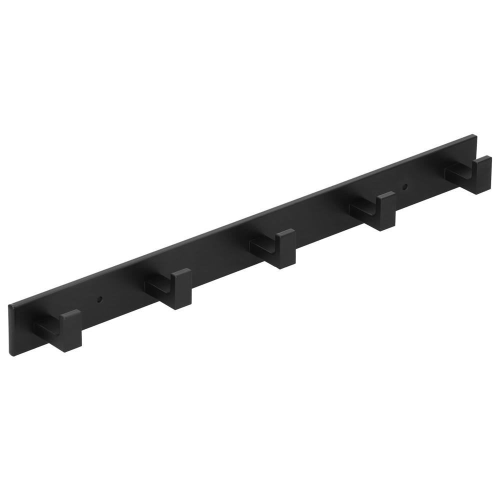 Cuier de baie pentru prosoape cu 2 sisteme instalare, aluminiu, 5 agatatori, 45x4cm, negru