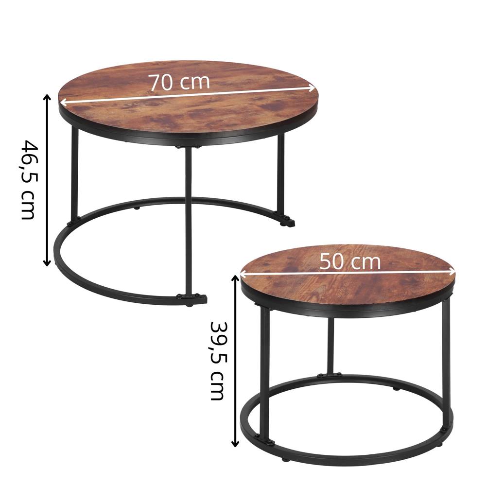 Set 2 mese pentru cafea suprapozabile, cadru otel, 70x70x47 cm si 50x50x40 cm, maro