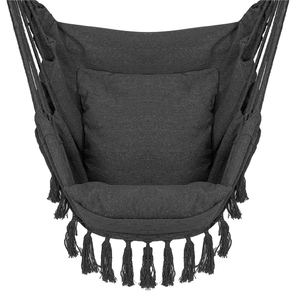 Hamac tip leagan suspendat pentru casa sau gradina, cu perne, 130x100cm, 150kg, gri inchis