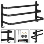 Suport prosoape pentru baie cu 2 sisteme de instalare, 3 brate, din aluminiu, 49x25cm, negru
