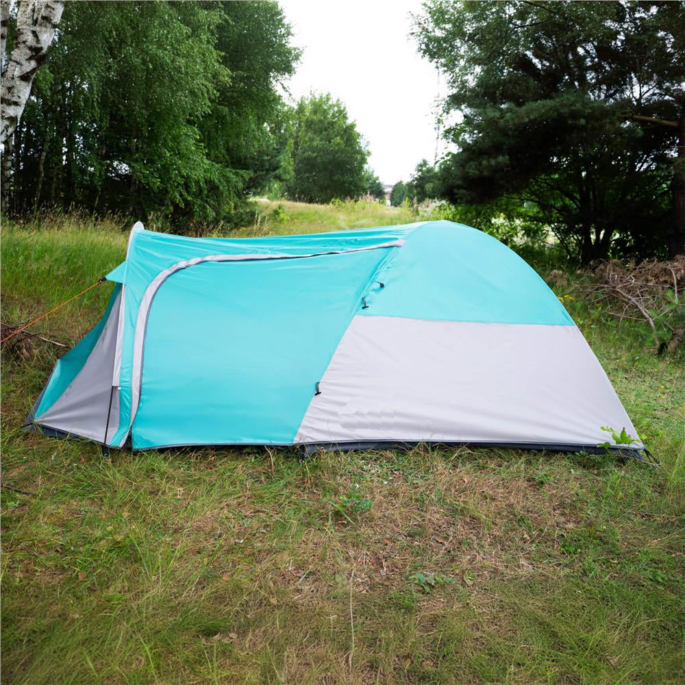 Cort plaja sau camping, impemeabil, cu terasa, 4 locuri, 175x310x130cm, gri albastru