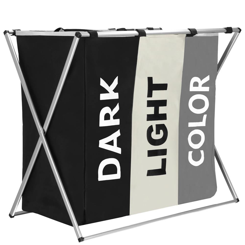 Cos de rufe cu 3 compartimente, cadru aluminiu, 60x40x68cm, 146 litri