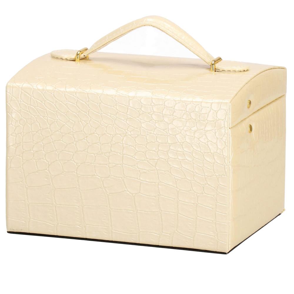 (DL) Cutie depozitare si organizare bijuterii, MDF, piele ecologica si velur, 17,5 x 14 x 12,5cm, crem