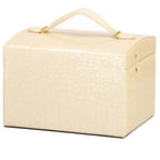 (DL) Cutie depozitare si organizare bijuterii, MDF, piele ecologica si velur, 17,5 x 14 x 12,5cm, crem