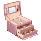 (DL) Cutie depozitare si organizare bijuterii, MDF, piele ecologica si velur, 17,5 x 14 x 12,5cm, roz