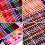 Set de pictura si desen pentru copii, 258 de piese, trusa plastic roz