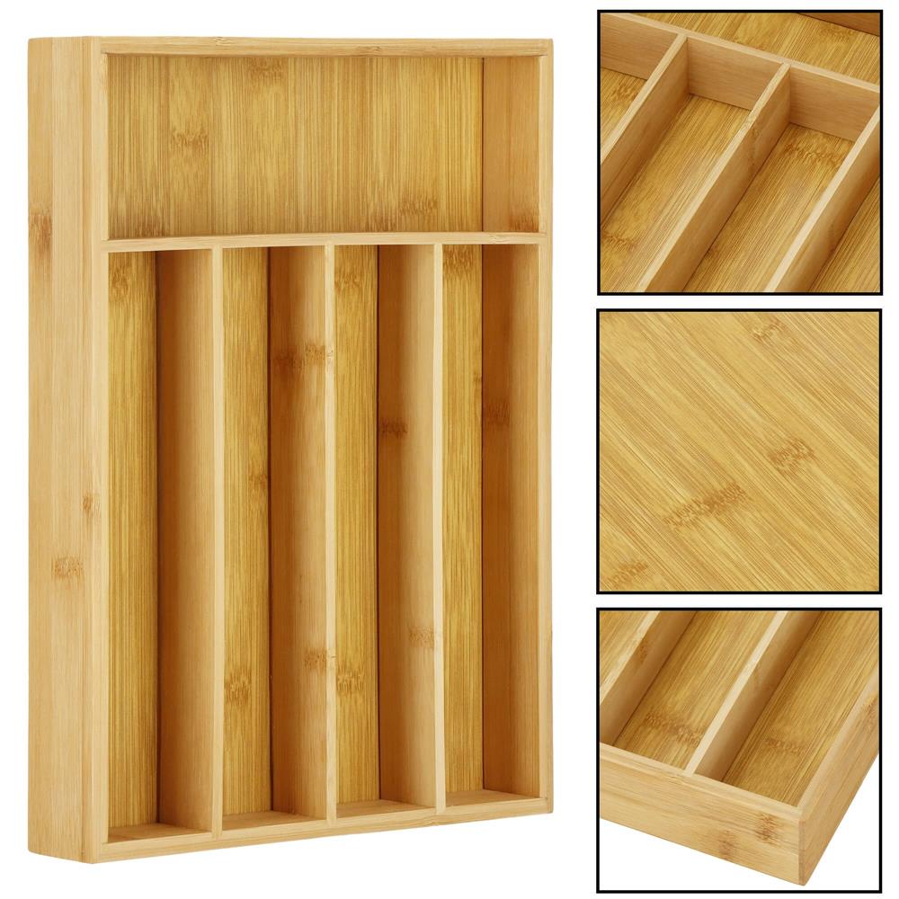 Organizator tacamuri si ustensile bucatarie, bambus, 25x35x5cm