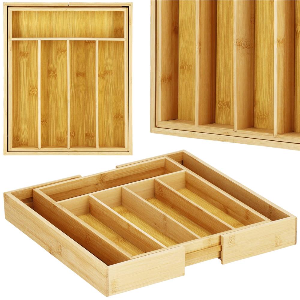 Organizator tacamuri si ustensile bucatarie, bambus, extensibil 28-45x33x5cm