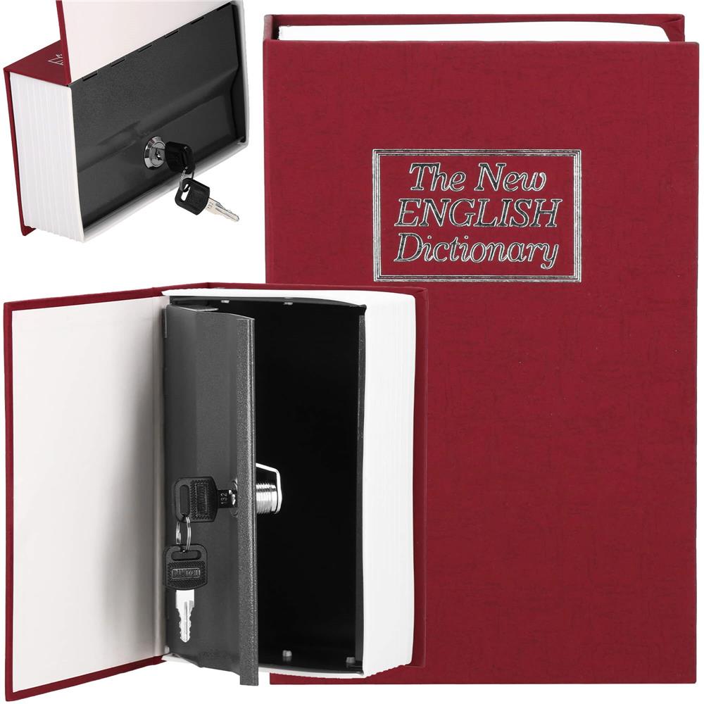 Caseta de valori, cutie metalica cu cheie, portabila, tip carte, Dictionar, maro, 18×11.5×5.5 cm