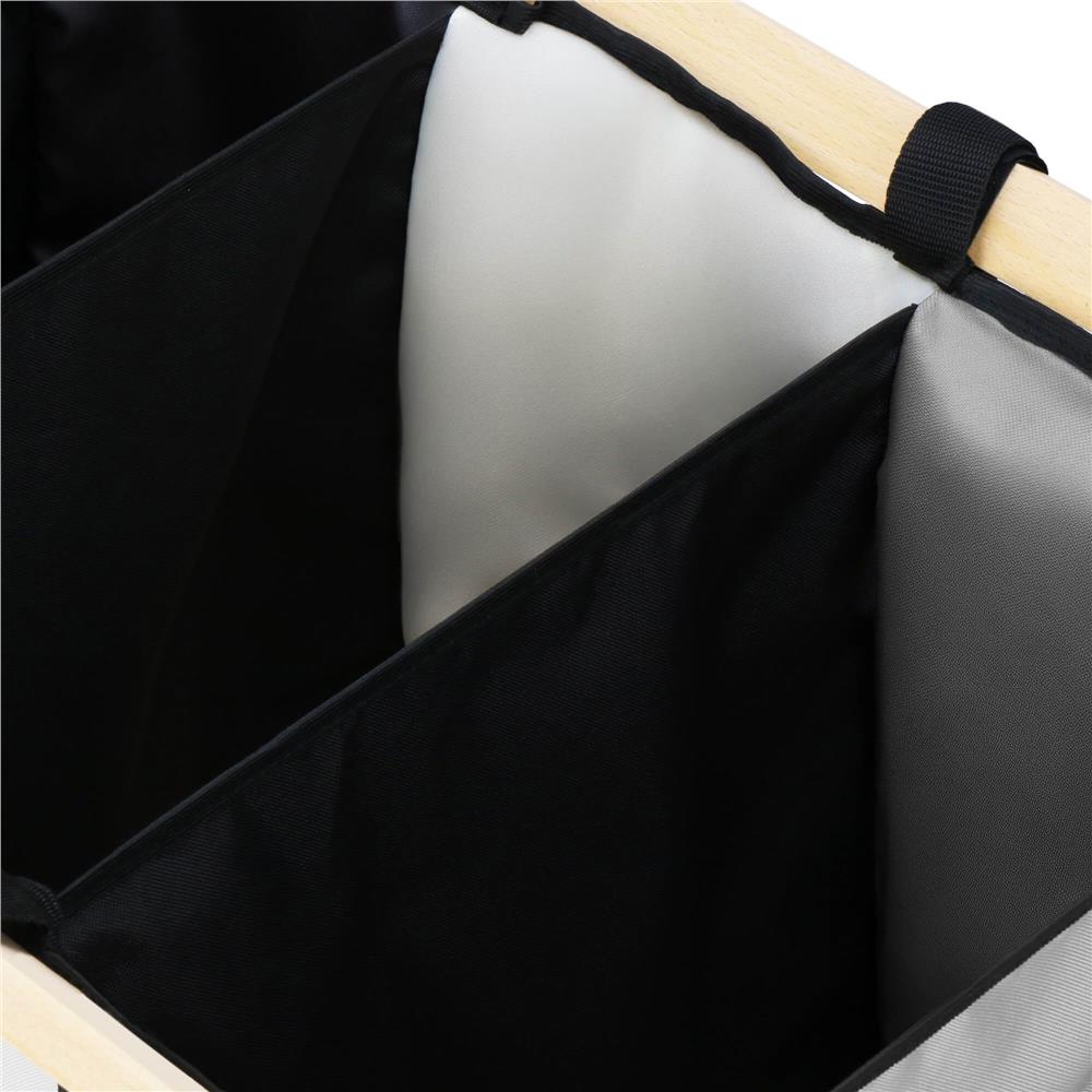 Cos de rufe cu 3 compartimente, cadru din lemn, 67x42x57 cm, 105 litri
