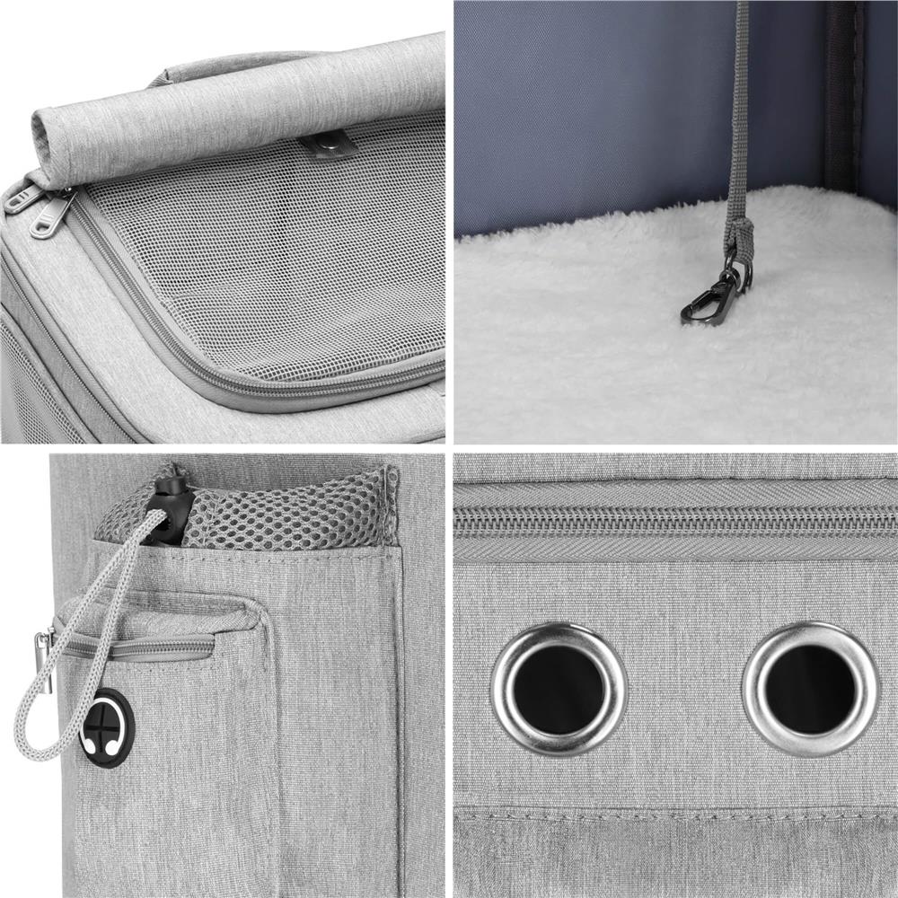 Carucior tip troller pentru transport animale, dublu cu 2 compartimente separate, maxim 22 kg, 55x34x26 cm, gri