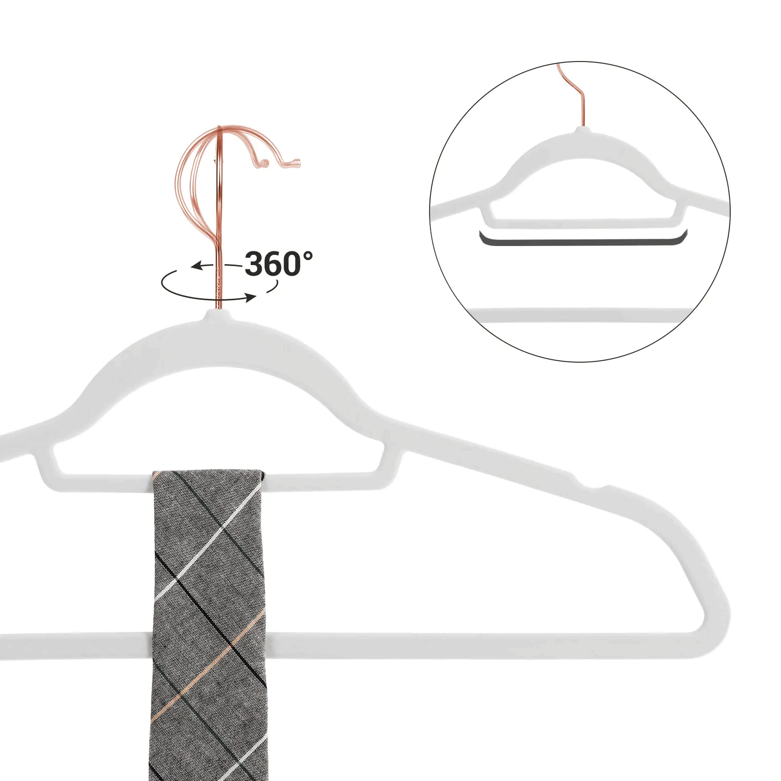 SONGMICS Set 30 umerase catifea cu carlig rotativ, 44x24 cm, alb