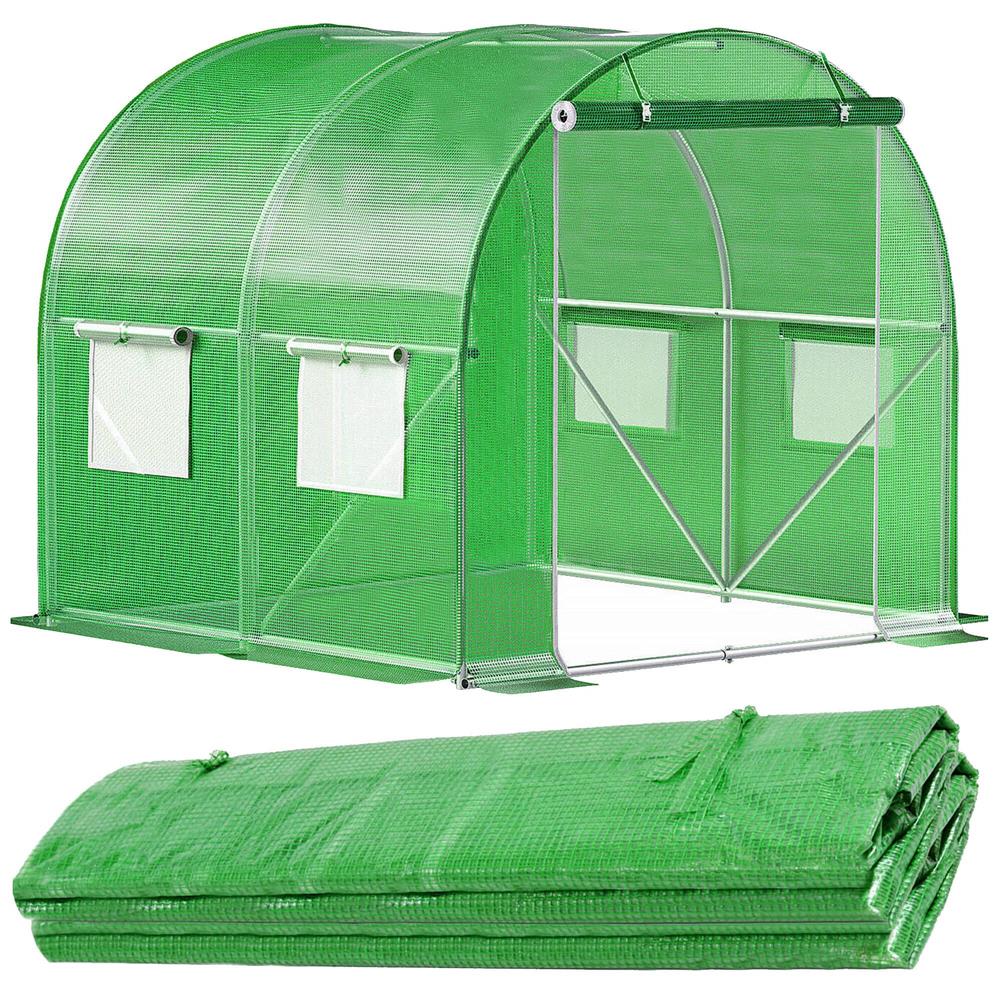 Folie inlocuire pentru sera 200x200x200 cm, PE 140g/mp cu plasa PP, UV4, 4 ferestre si usa cu fermoar, verde