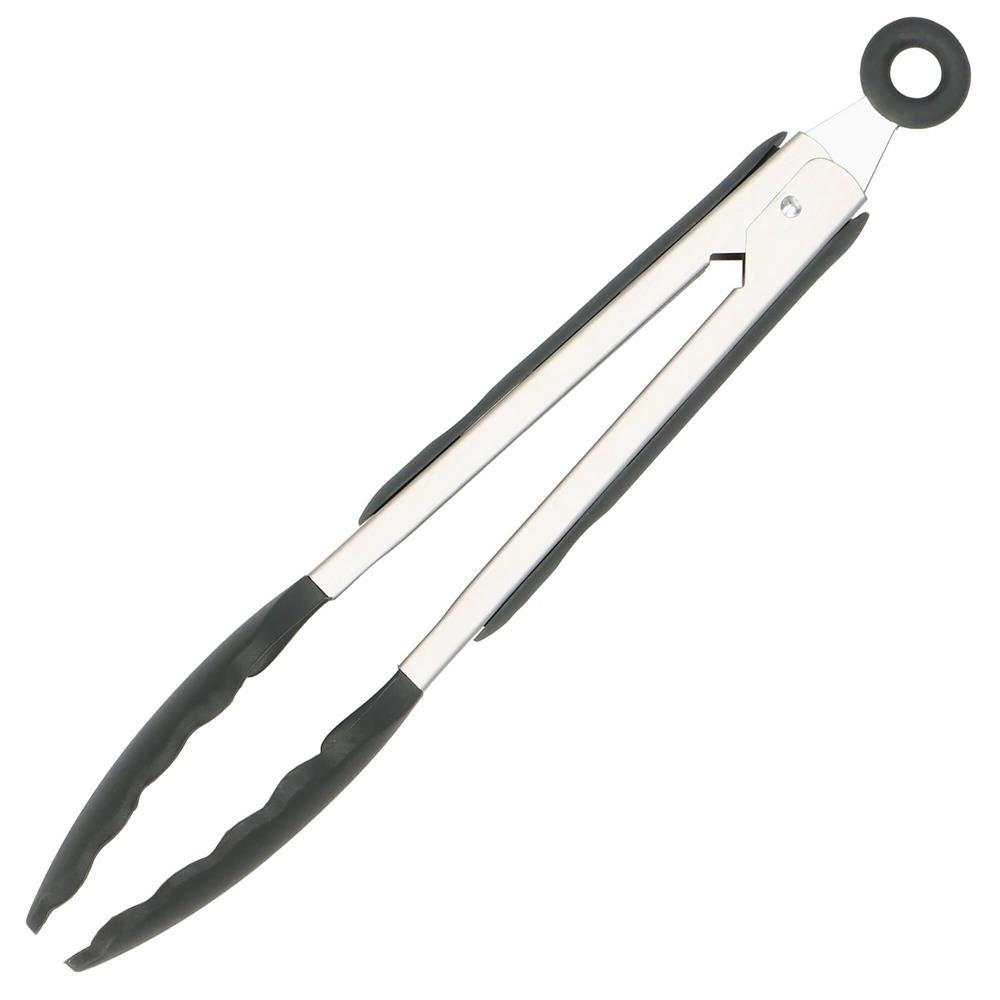 Set  12 ustensile de bucatarie din silicon termorezistent si maner din bambus, gri