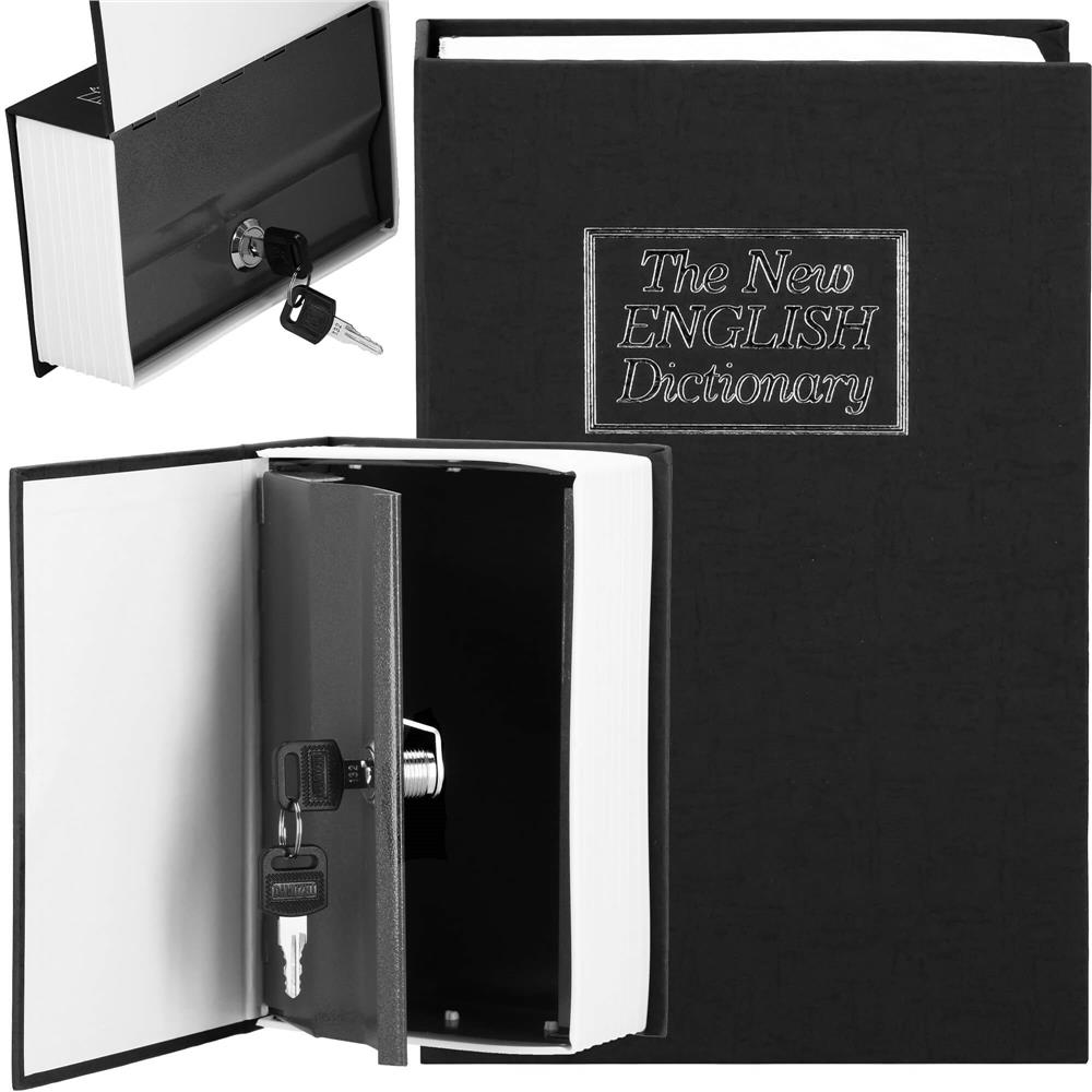 Caseta de valori, cutie metalica cu cheie, portabila, tip carte, Dictionar, negru, 24x15.5x5.5 cm