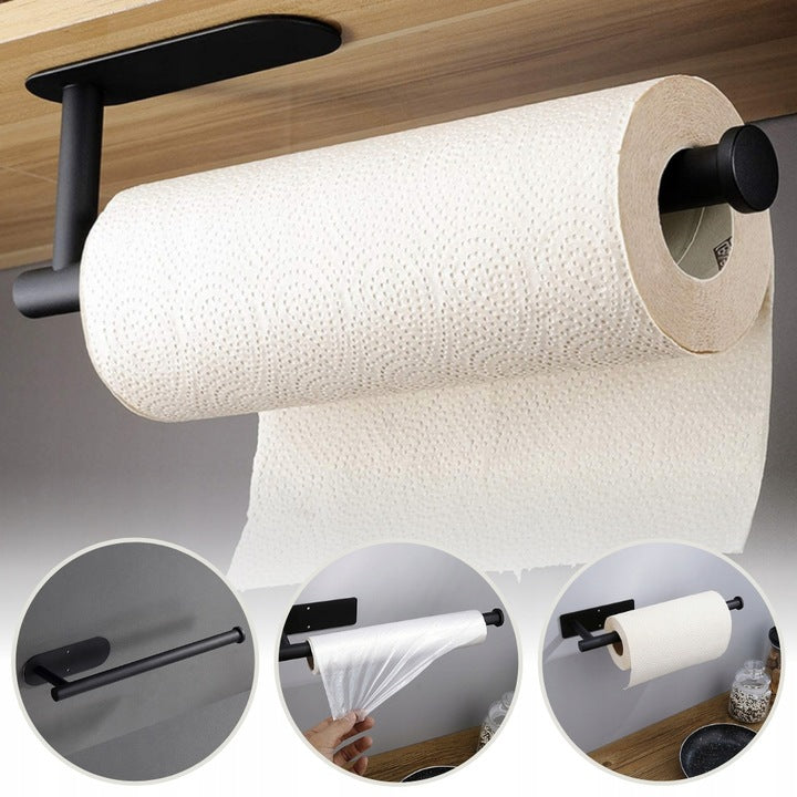 Suport hartie igienica din otel, prindere fara gaurire, 33.5cm, negru