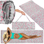 Saltea pentru plaja pliabila, din spuma, ultra-usoara, cu perna si maner de transport, 60x180cm, gri flamingo roz