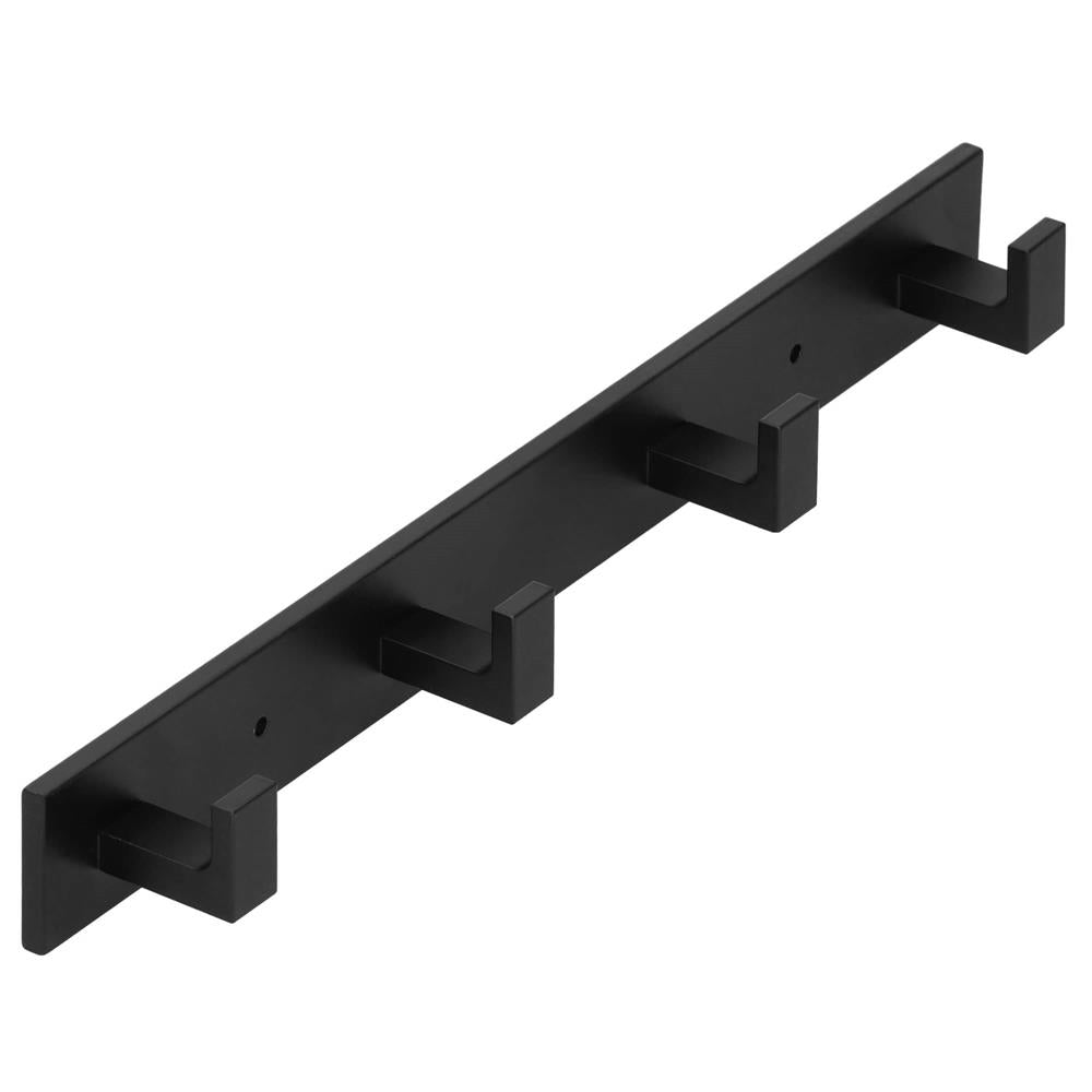 Cuier de baie pentru prosoape cu 2 sisteme instalare, aluminiu, 4 agatatori, 35x4cm, negru