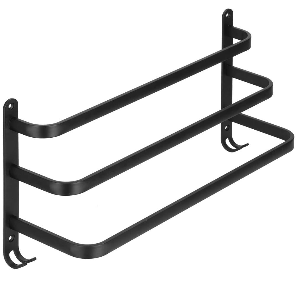 Suport prosoape pentru baie cu 2 sisteme de instalare, 3 brate, din aluminiu, 49x25cm, negru