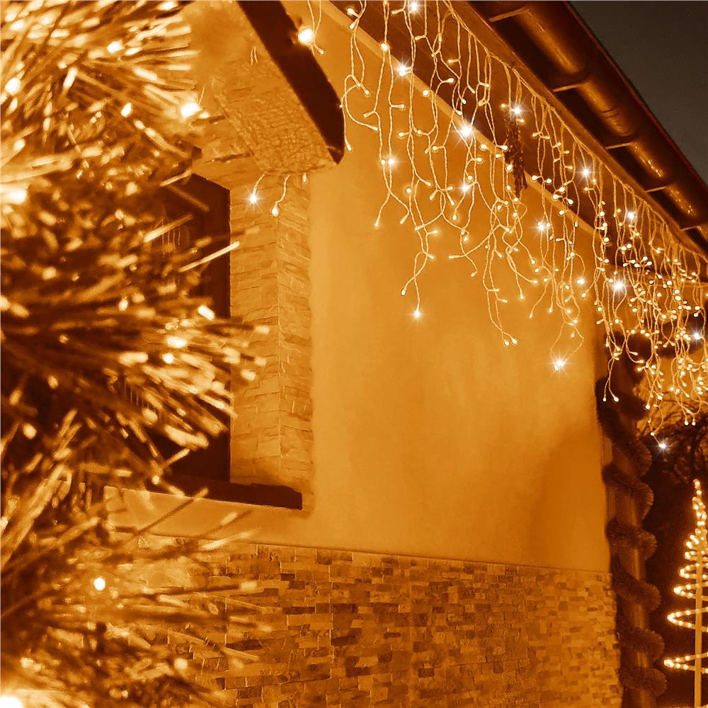 Ghirlanda luminoasa tip perdea 300 LED-uri, 12m, pentru interior/exterior, cu flash, iluminare galbena