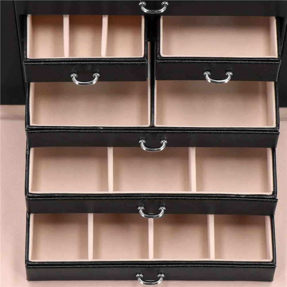 Cutie depozitare si organizare bijuterii, piele ecologica + velur, 26 x 21,5 x 19 cm, negru