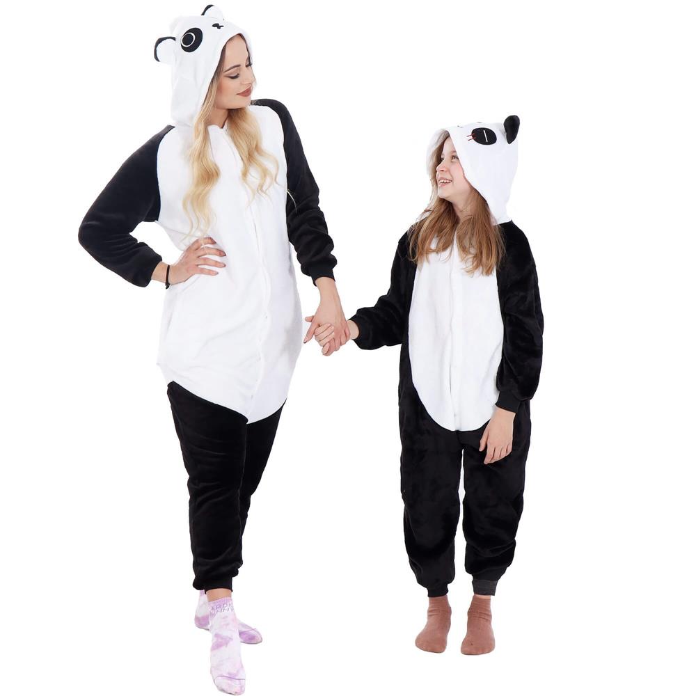 Pijama tip salopeta pentru copii, model panda, marime 125-140cm