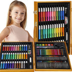 Set de pictura si desen pentru copii, 150 de piese, trusa lemn maro