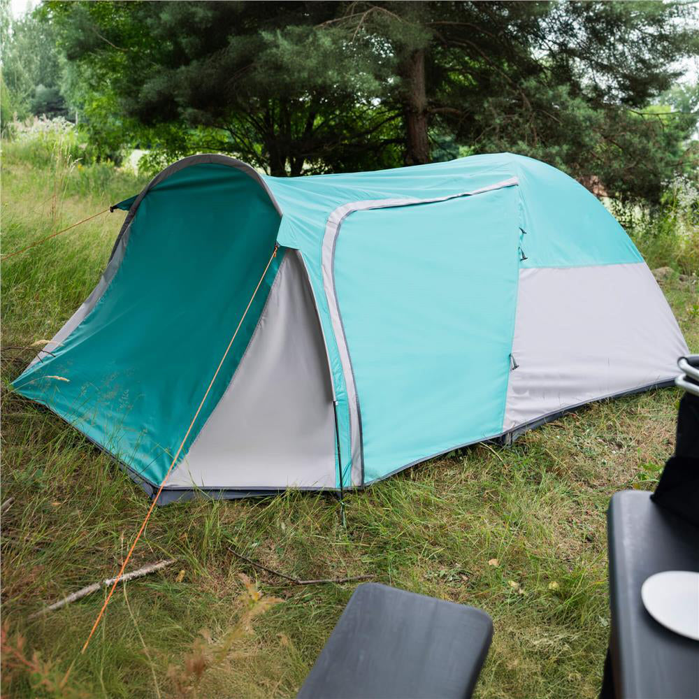 Cort plaja sau camping, impemeabil, cu terasa, 4 locuri, 175x310x130cm, gri albastru