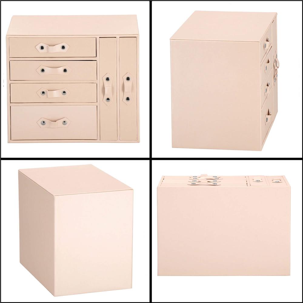 (DL) Cutie depozitare si organizare bijuterii, piele ecologica + velur, 26 x 22 x 18 cm, roz