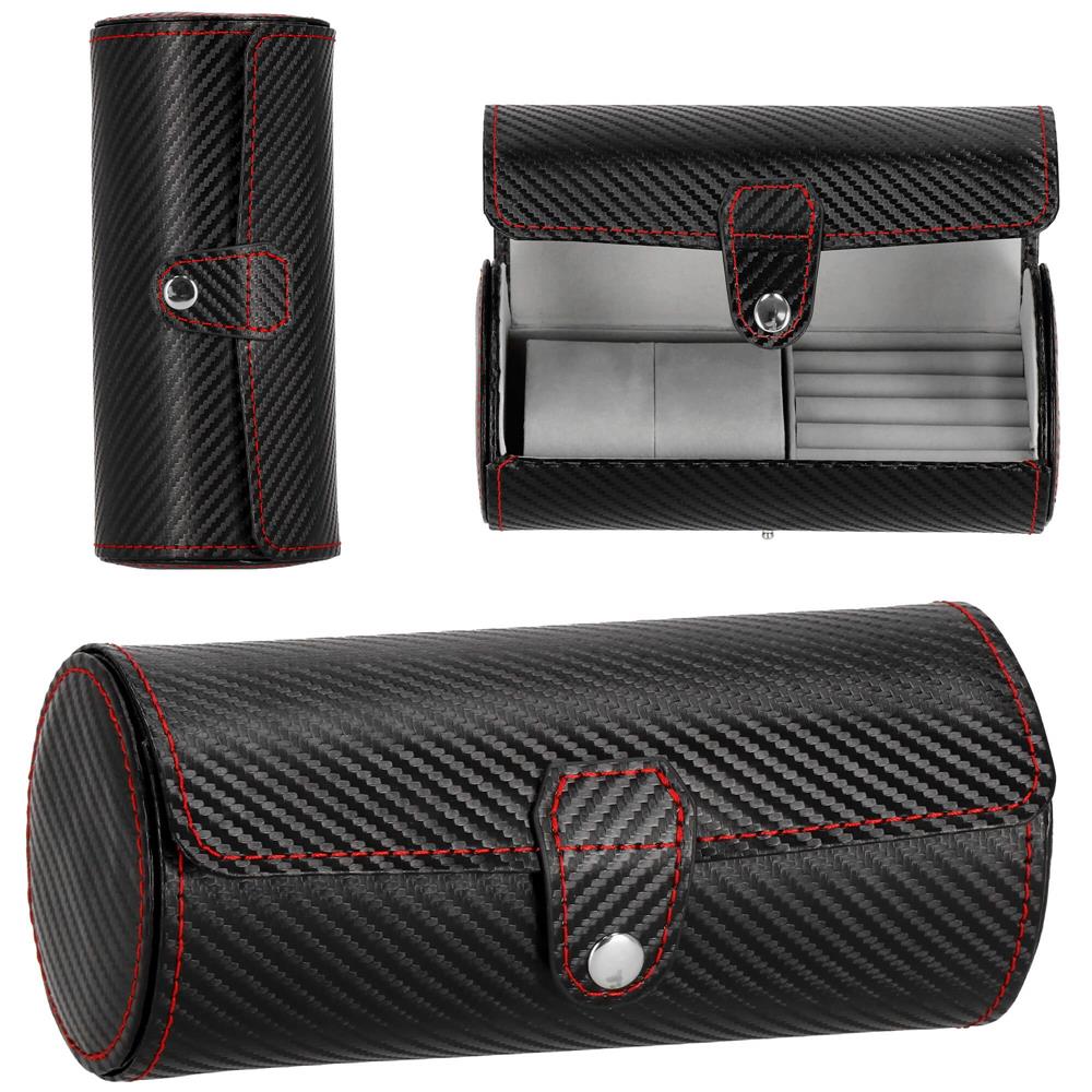 (DL) Cutie depozitare si organizare ceasuri si alte accesorii, MDF, piele ecologica, 20x9cm, negru