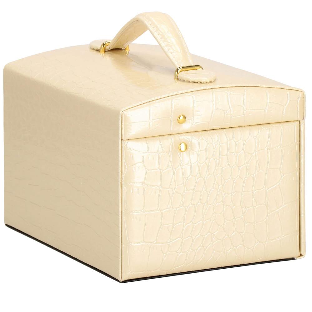 (DL) Cutie depozitare si organizare bijuterii, MDF, piele ecologica si velur, 17,5 x 14 x 12,5cm, crem