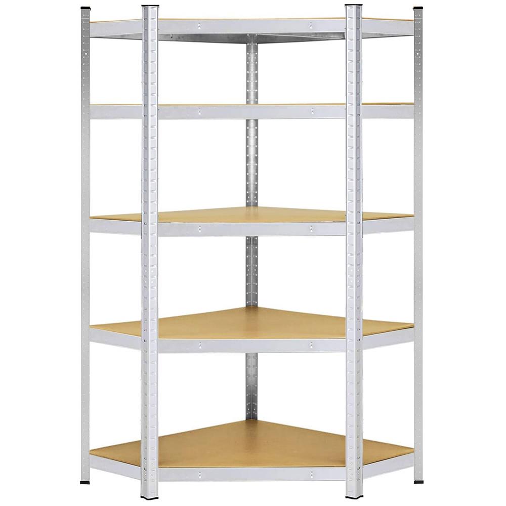 Raft de colt cu cadru metalic modular pentru depozitare, 5 polite, 180x90x40cm, sarcina 875kg