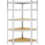 Raft de colt cu cadru metalic modular pentru depozitare, 5 polite, 180x90x40cm, sarcina 875kg